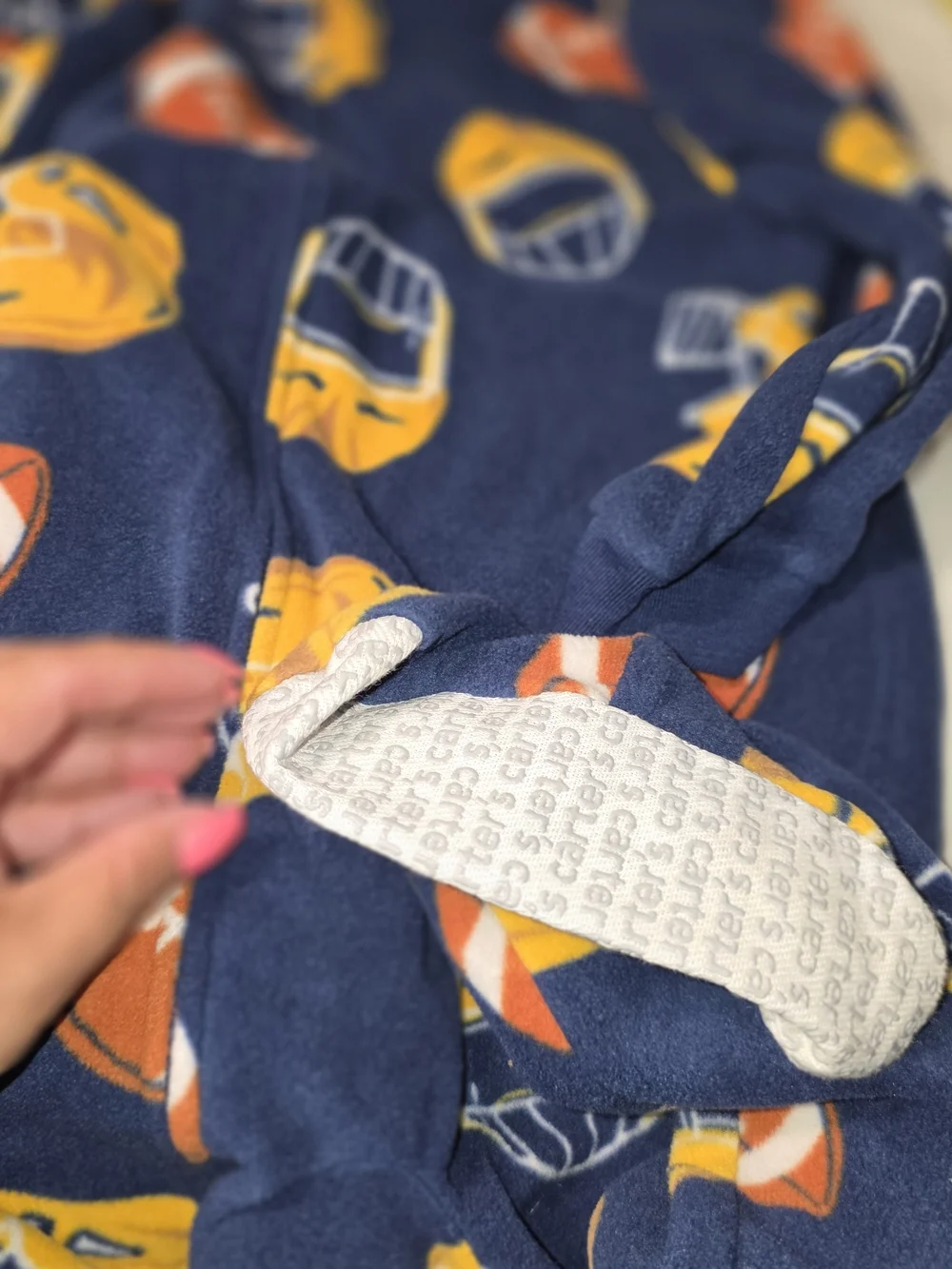 2 Carters Boys Navy Football Print Pajama Footed Fleece/ Dino Black